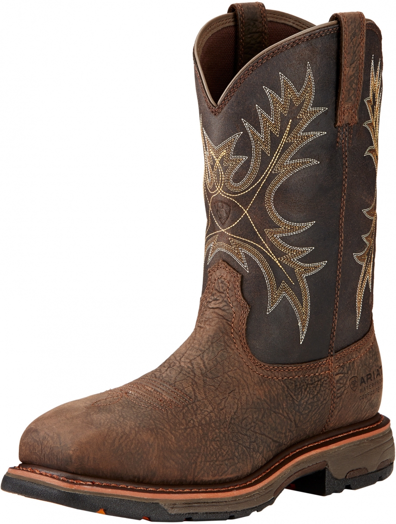 Ariat WORKHOG Wide Square Toe Pull-On C/T W/P - Bruin/ Coffee